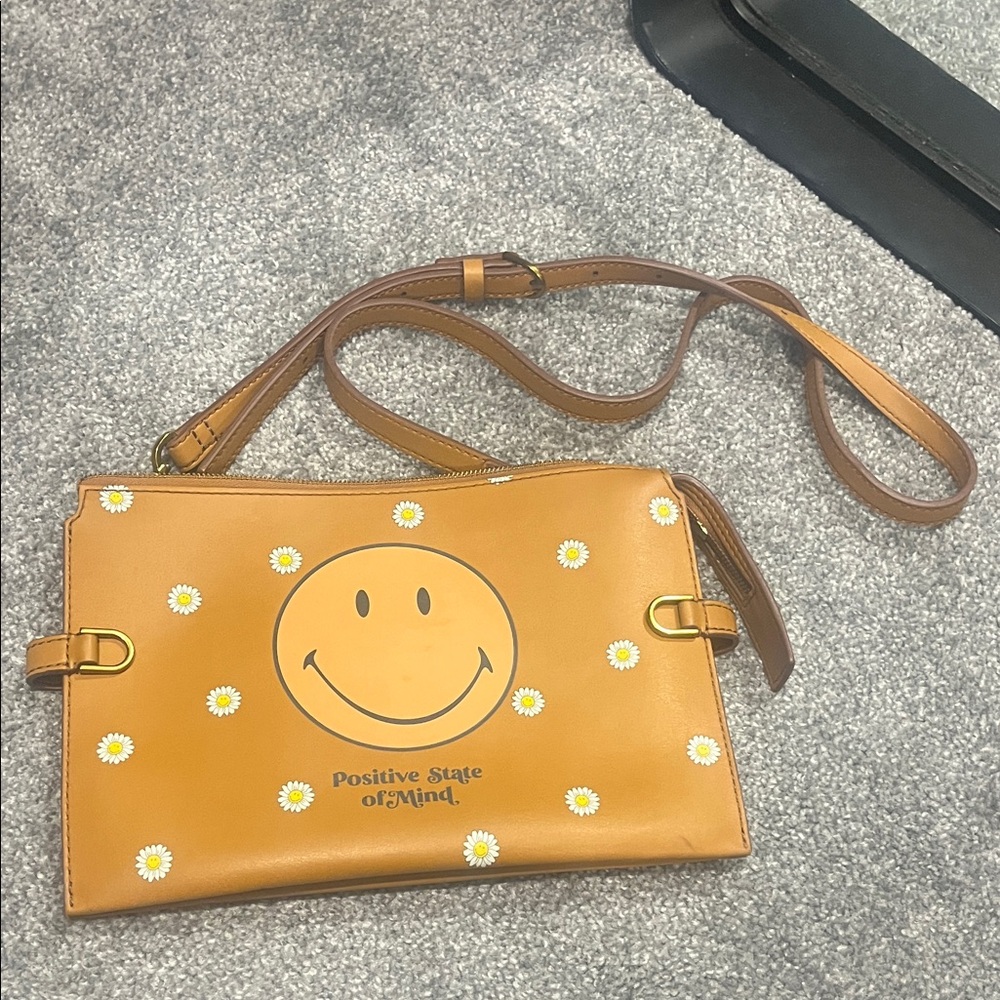 Fossil Tan Smiley Face Crossbody Bag